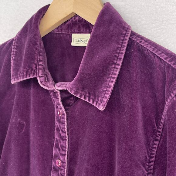LL BEAN Shirt Womens S Velvet Button Up Long Sleeve Shacket Cotton Purple - Picture 2 of 12